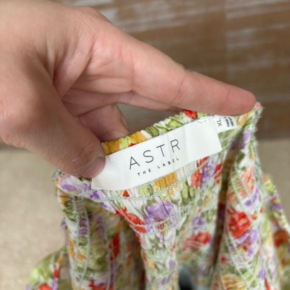 ASTR Puff Sleeve Floral Midi Dress Green Coral Floral Boho Preppy Womens XL - Picture 6 of 6